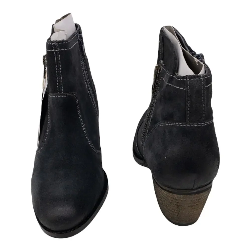 Earth Women's Black Distressed Water Resistant Leather Ankle Boots 6 or 6.5